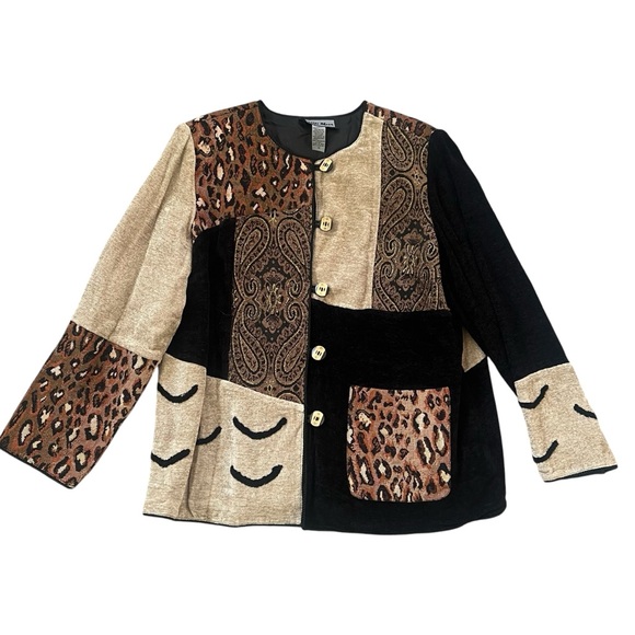 Indigo Moon Mixed Abstract Cheetah Paisley Patchwork Quilt Funky Jacket Sz 1X - Picture 7 of 10